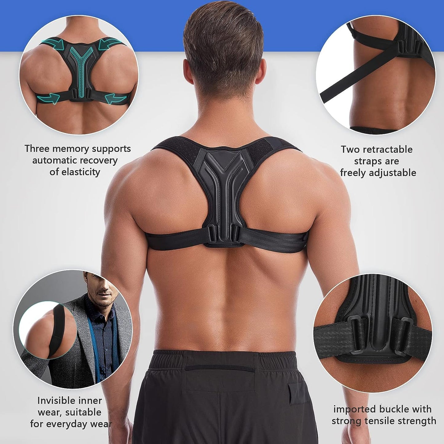 Back Correction Strap, Adjustable Posture Corrector Spine Straightener for Relief of Neck Shoulder Pain
