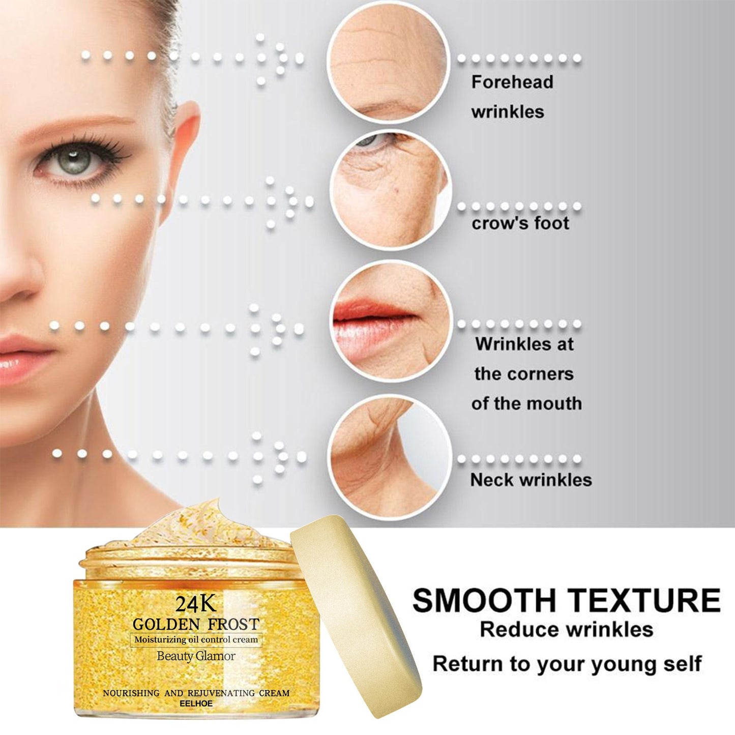 EELHOE 24k Gold Repair Cream Firming Loose Skin Hydrating Moisturizing Rejuvenating Skin Cream Fading Fine Lines (50g)