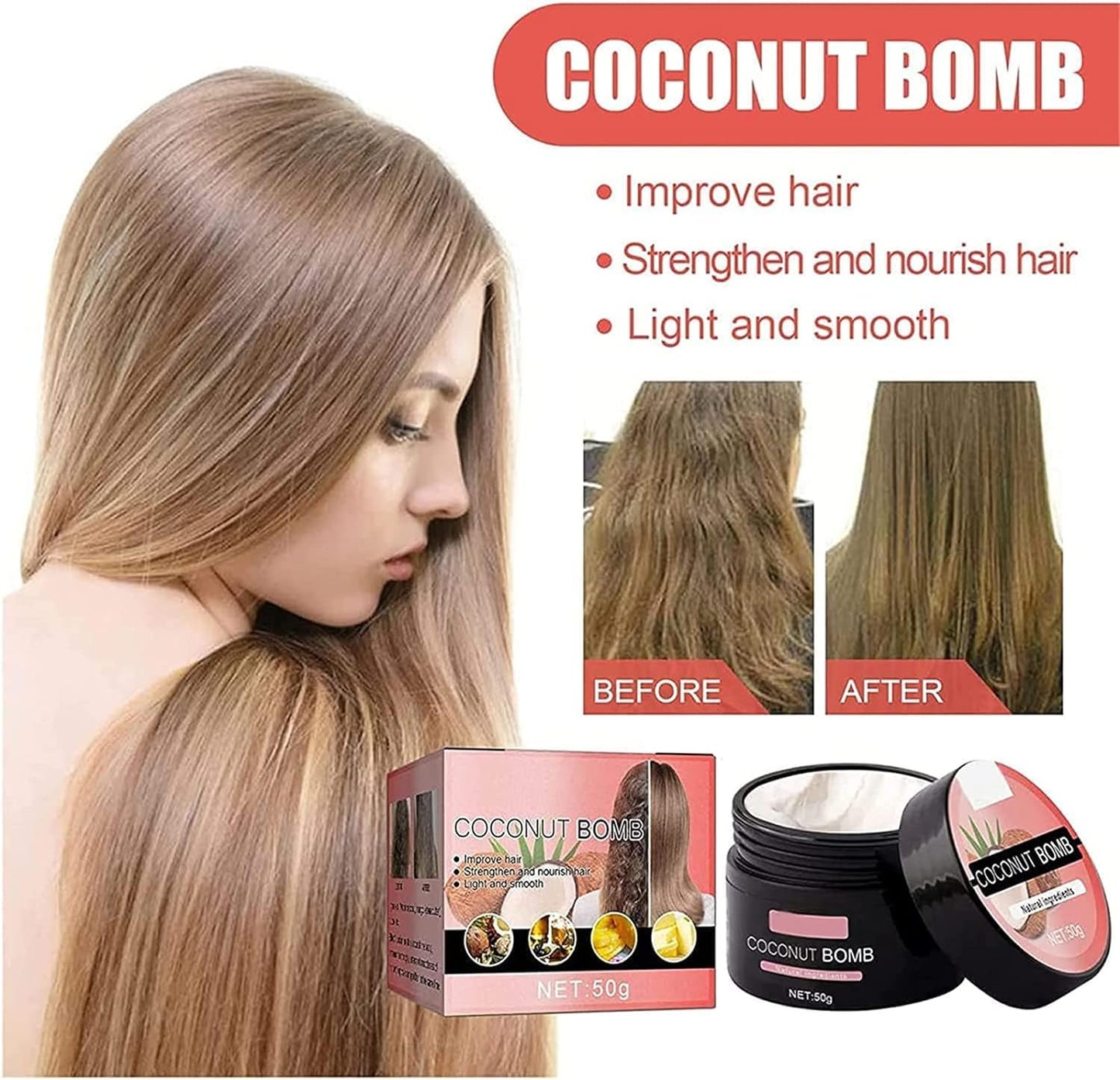 Nourishing Coconut Hair Mask, Coconut Oil Nourishing Hair Mask for Dry Damaged Hair and Growth