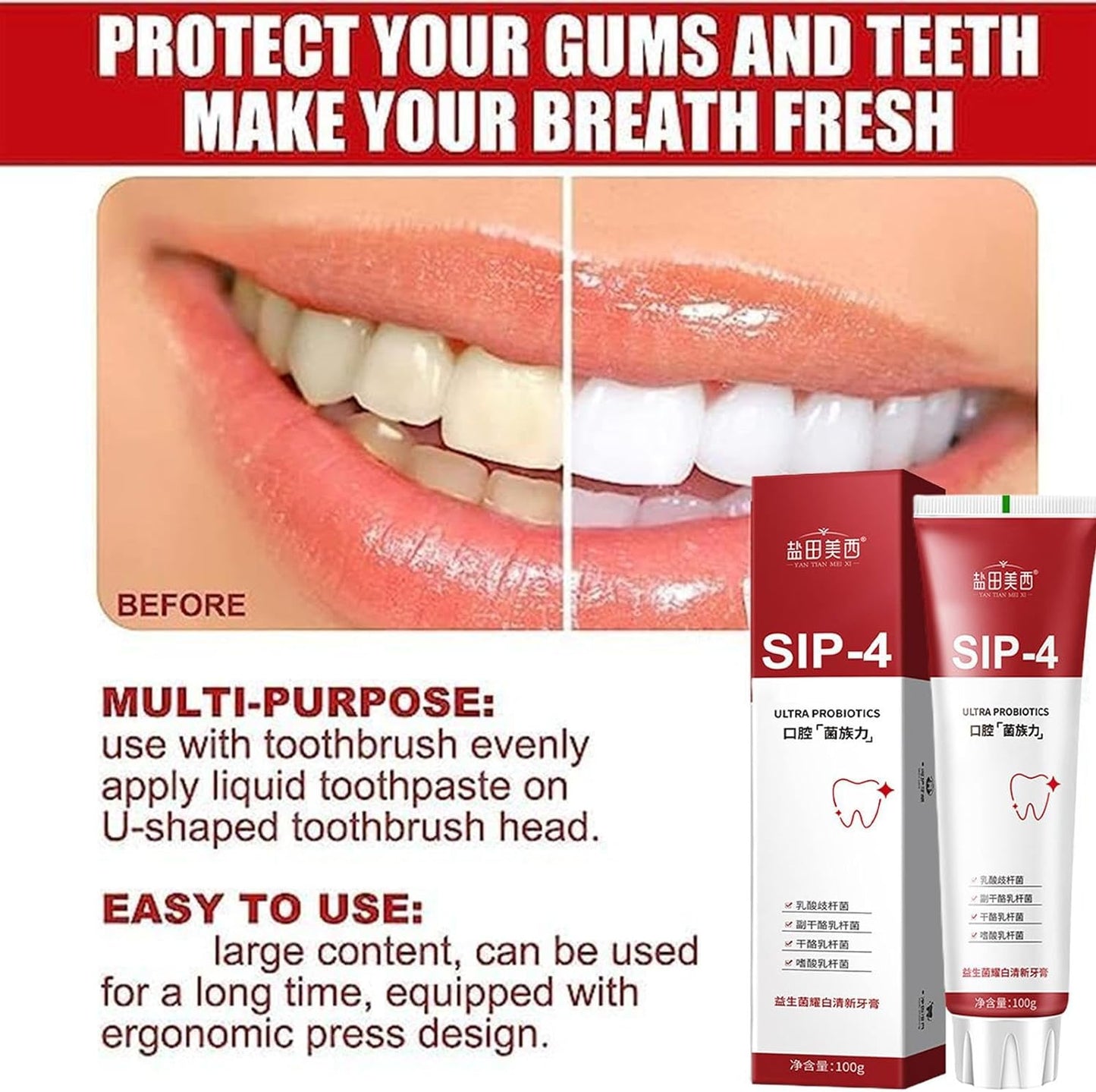 Sp-4 Probiotic Toothpaste, Freshen Breath, Teeth Whiten Toothpaste