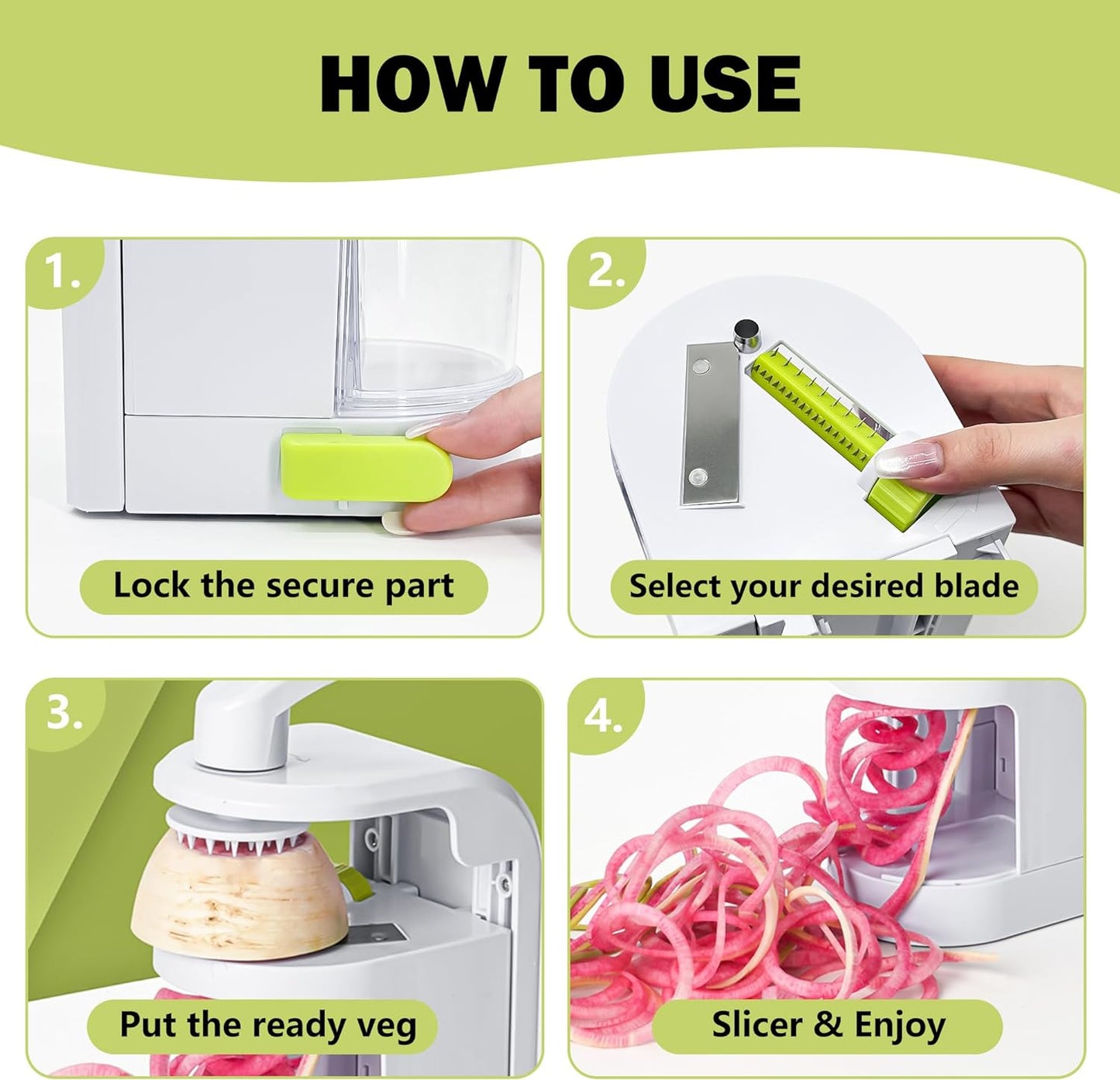 Multifunctional Manual Vegetable Spiralizer (4-in-1 Rotating Blades)