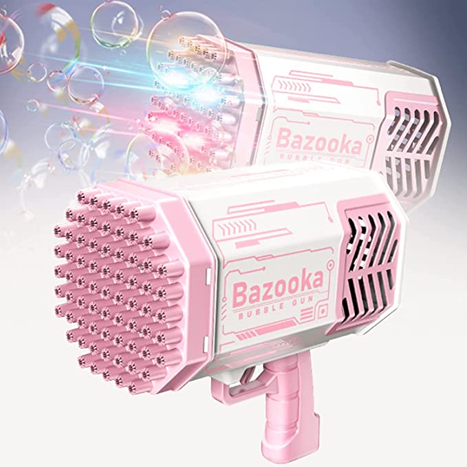 Bubble Gun, 6000+ Bubbles Per Minute 9 Holes Large Bubble Machine Rocket Launcher with Colorful Lights