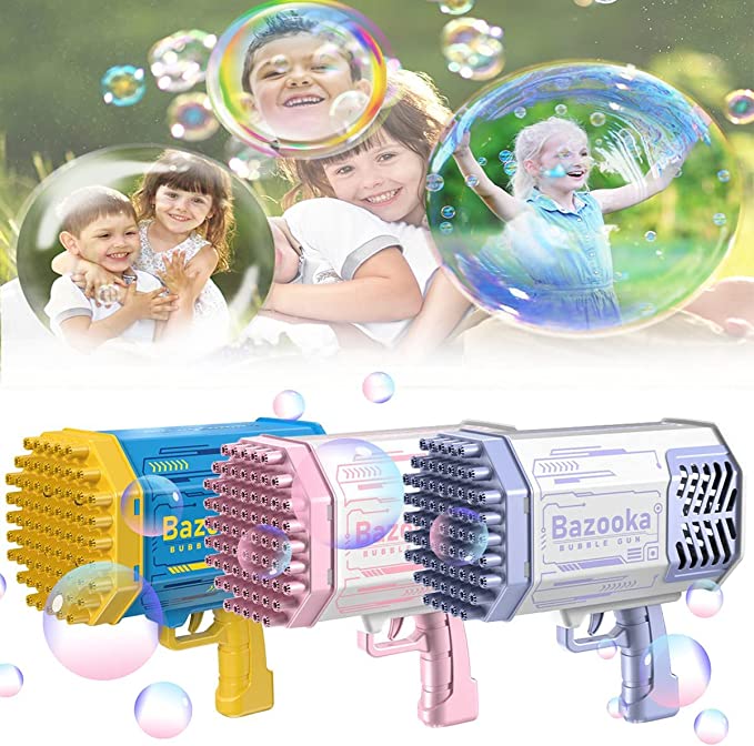 Bubble Gun, 6000+ Bubbles Per Minute 9 Holes Large Bubble Machine Rocket Launcher with Colorful Lights