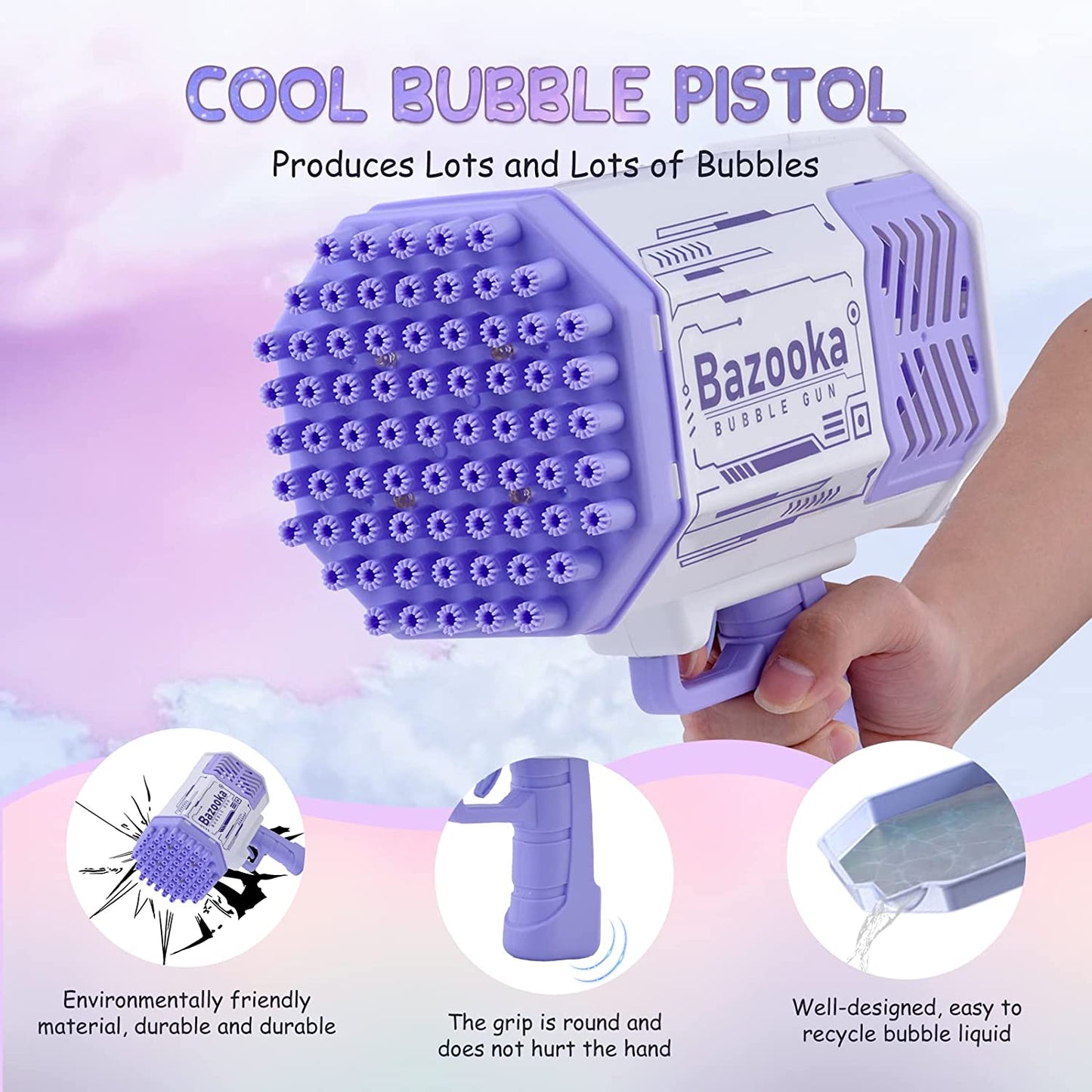 Bubble Gun, 6000+ Bubbles Per Minute 9 Holes Large Bubble Machine Rocket Launcher with Colorful Lights